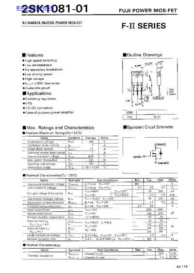 Fuji 2SK1081-01 Power MOSFET Datasheet - cover page