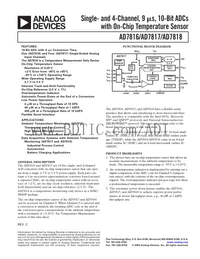 Analog Devices AD7817 10‑Bit ADC Datasheet - cover page