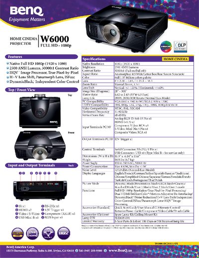 BenQ W6000 Projector User Manual - cover page