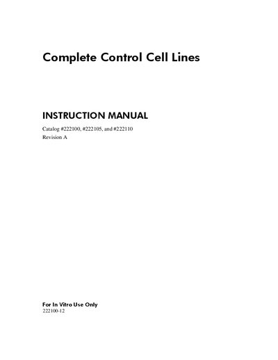 Agilent Technologies Complete Control Cell Lines Instruction Manual - cover page