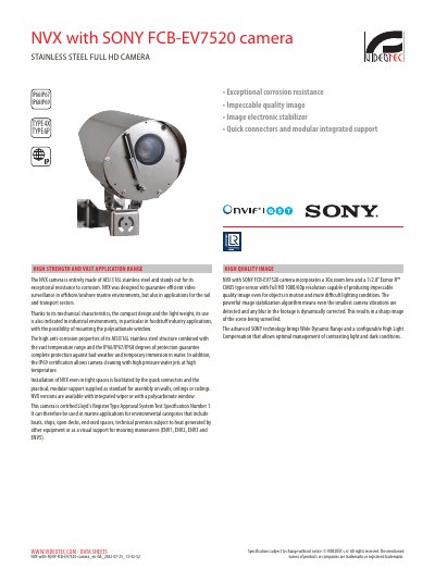 Videotec NVX with SONY FCB-EV7520 Camera Datasheet - cover page