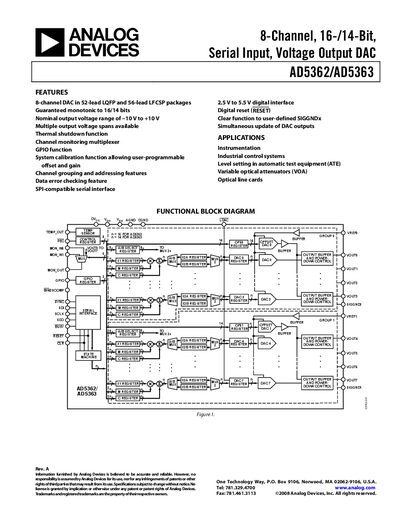 Analog Devices AD5362/AD5363 8-Channel 16-/14-Bit Serial Input Voltage Output DAC Handbook - cover page