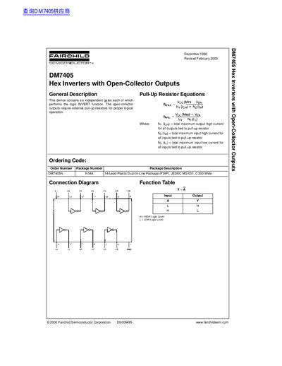 Fairchild Semiconductor DM7405 Hex Inverters Datasheet - cover page