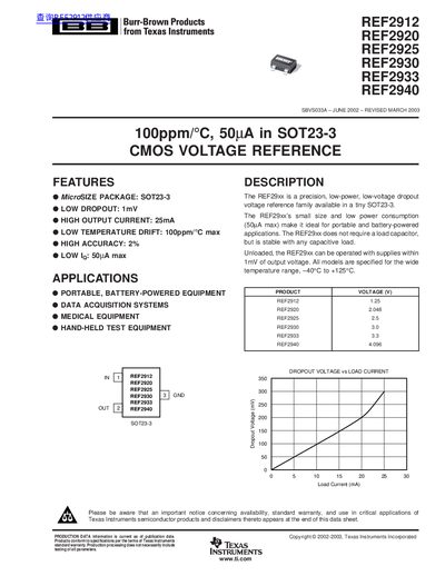 Texas Instruments REF2912 CMOS Voltage Reference Datasheet - cover page
