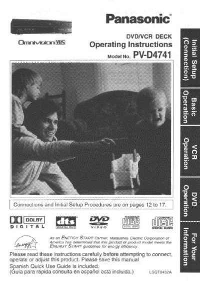 Panasonic PV-D4741 DVD/VCR Deck Operating Instructions - cover page