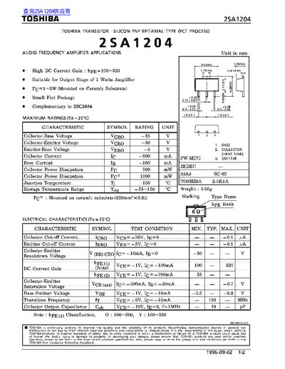 Toshiba 2SA1204 Datasheet - cover page
