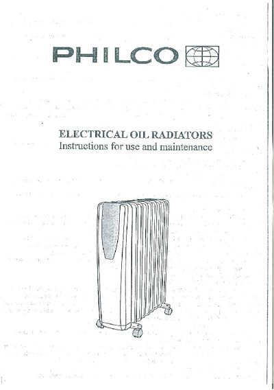 Philco Electrical Oil Radiator Instructions for Use and Maintenance - cover page