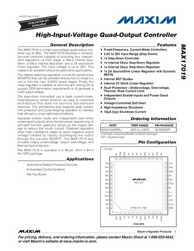 Maxim MAX17019 High-Input-Voltage Quad-Output Controller Datasheet - cover page