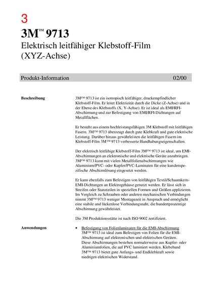 3M 9713 Electrically Conductive Adhesive Film Data Sheet - cover page