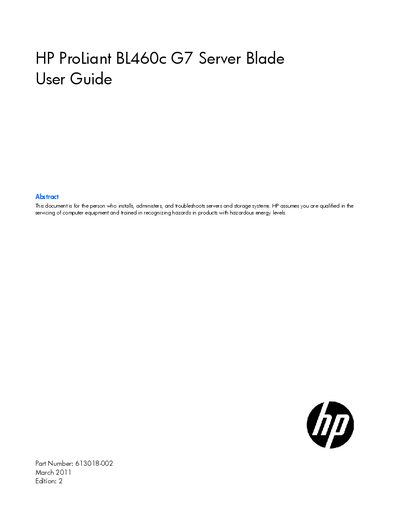 HP ProLiant BL460c G7 Server Blade User Guide - cover page