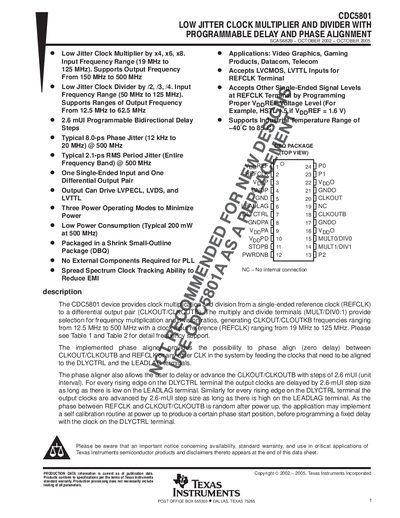 Texas Instruments CDC5801 Low Jitter Clock Multiplier and Divider Datasheet - cover page