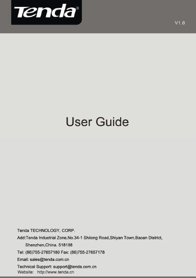 Tenda Wireless Network Adapter User Guide - cover page