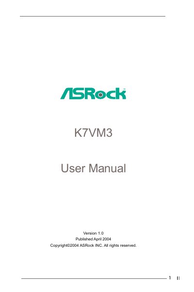 ASRock K7VM3 Motherboard User Manual