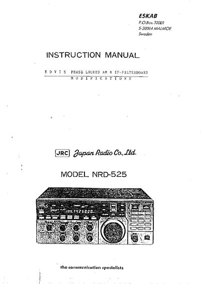 JRC NRD-525 Phase Locked AM & IF-Filter Board Instruction Manual - cover page