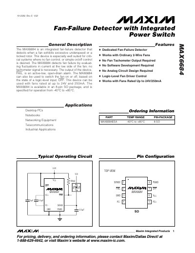 Maxim MAX6684 Fan-Failure Detector Datasheet - cover page
