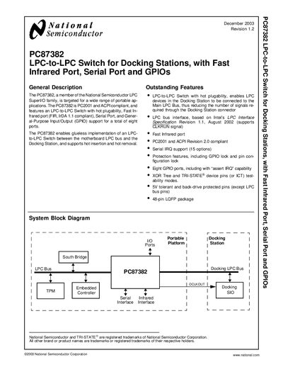 National Semiconductor PC87382 LPC-to-LPC Switch Handbook - cover page