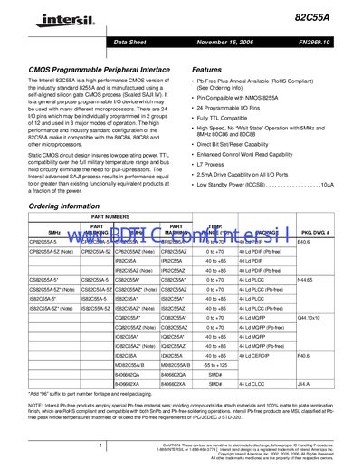 Intersil 82C55A Datasheet - cover page