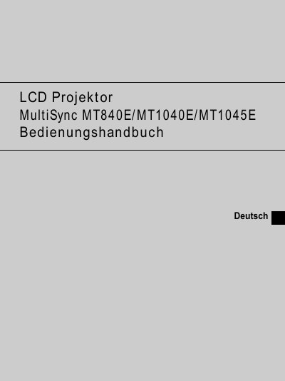 NEC MultiSync MT840E/MT1040E/MT1045E User Manual - cover page