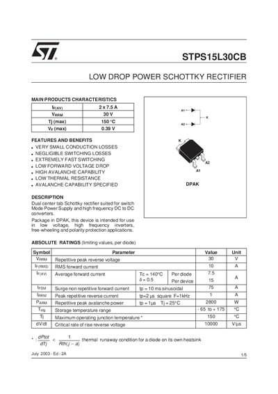 STMicroelectronics STPS15L30CB Schottky Rectifier Handbook - cover page