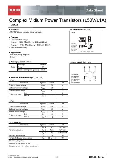 ROHM QS6Z5 Datasheet - cover page