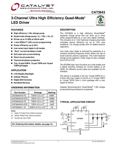 CATALYST SEMICONDUCTOR 3-Channel Ultra High Efficiency Quad-Mode LED Driver Manual - cover page