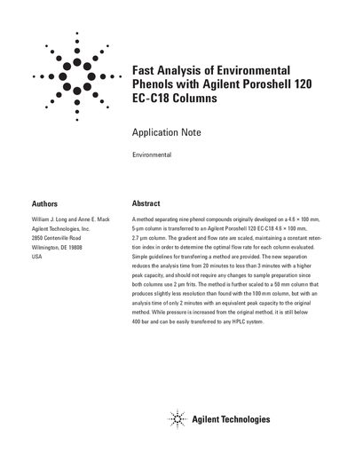 Agilent Poroshell 120 EC-C18 Columns Application Note - cover page