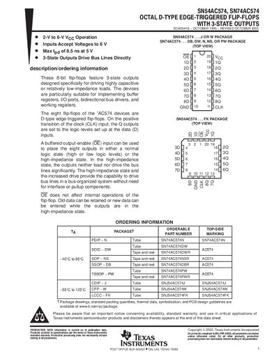 Texas Instruments SN74AC574 Octal D-Type Edge-Triggered Flip-Flop Datasheet - cover page