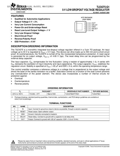 Texas Instruments TLE4275-Q1 5‑V Low‑Dropout Voltage Regulator Datasheet - cover page