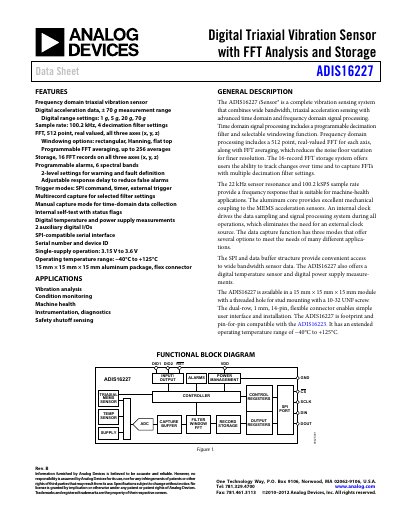 Analog Devices ADIS16227 Digital Triaxial Vibration Sensor Data Sheet - cover page