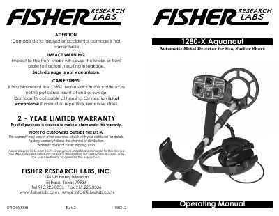 Fisher Research Laboratory 1280-X Aquanaut Operating Manual - cover page