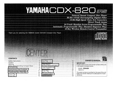Yamaha CDX-820 Compact Disc Player Owner's Manual - cover page