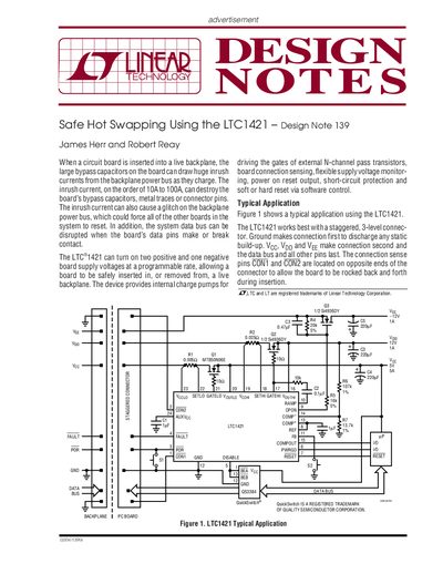 LTC1421 Safe Hot Swapping Application Note 139 - cover page