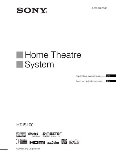 Sony HT-IS100 Home Theatre User Manual - cover page