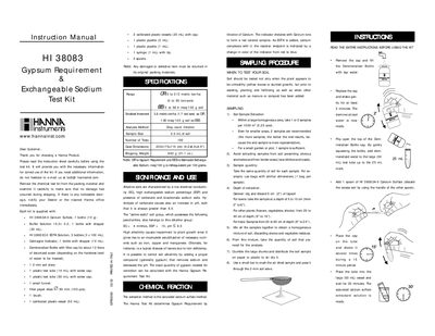 Hanna Instruments HI 38083 Gypsum Requirement Test Kit Instruction Manual - cover page