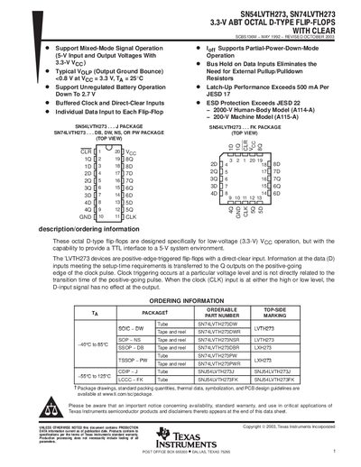 TEXAS INSTRUMENTS SN54LVTH273/SN74LVTH273 Manual - cover page