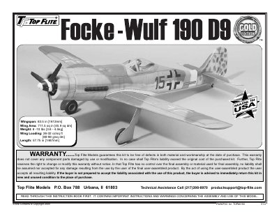 Top Flite FW60P03 Focke-Wulf 190 D9 Assembly Manual - cover page