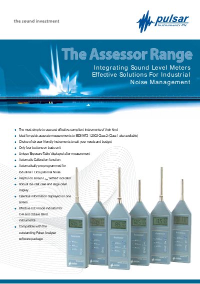 Pulsar Assessor Sound Level Meters User Manual - cover page