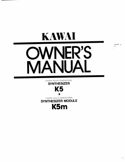 Kawai K5/K5m Digital Multi Dimensional Synthesizer Owner's Manual - cover page