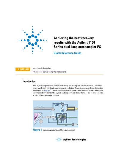 Agilent 1100 Series dual-loop autosampler PS Quick Reference Guide