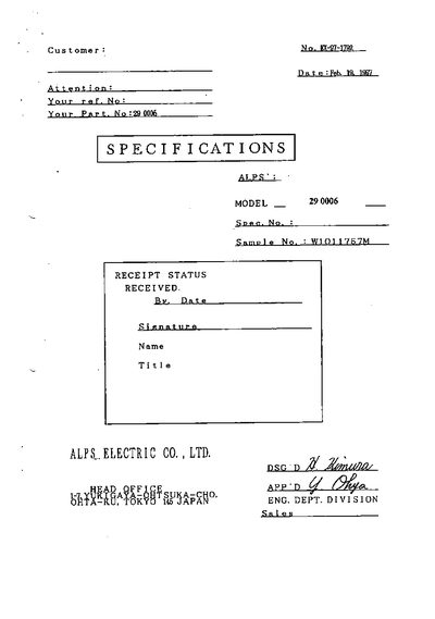 Alps 29 0006 Datasheet - cover page