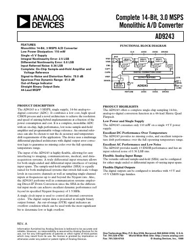 Analog Devices AD9243 14‑Bit 3 MSPS ADC Datasheet