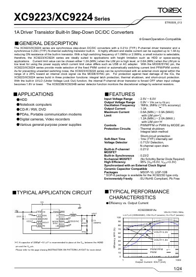 Torex XC9223/XC9224 Series 1A Driver Transistor Step-Down DC/DC Converters Datasheet - cover page