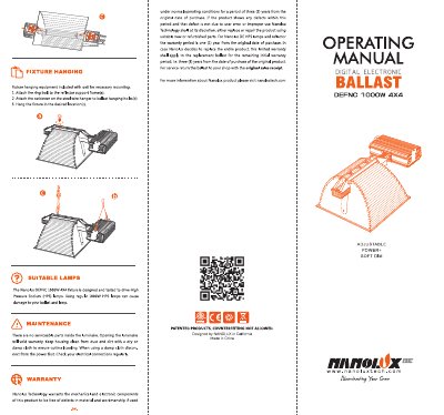 Nanolux DEFNC 1000W 4X4 Fixture Operating Manual - cover page