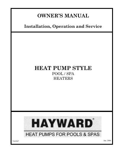 Hayward TA2267HEAT Heat Pump Pool/Spa Heater Owner's Manual - cover page