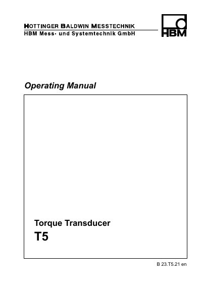 HBM T5 Torque Transducer Operating Manual - cover page