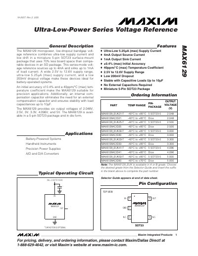 Maxim MAX6129 Ultra-Low-Power Series Voltage Reference Datasheet - cover page
