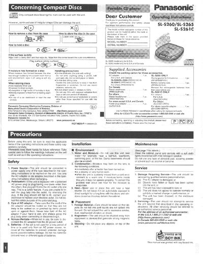 Panasonic SL-S260/SL-S265/SL-S261C CD Player Operating Instructions - cover page