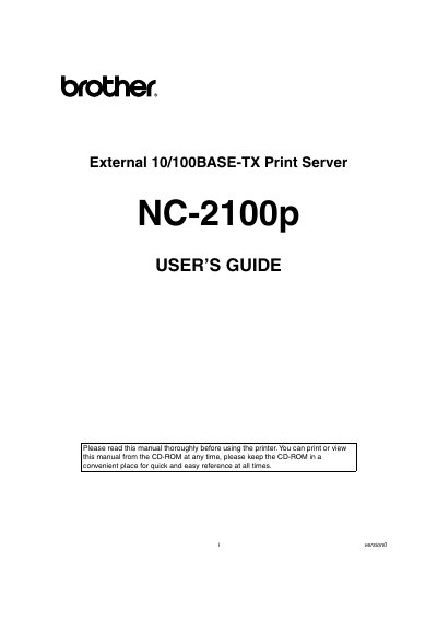 Brother NC-2100p External 10/100BASE-TX Print Server User Guide