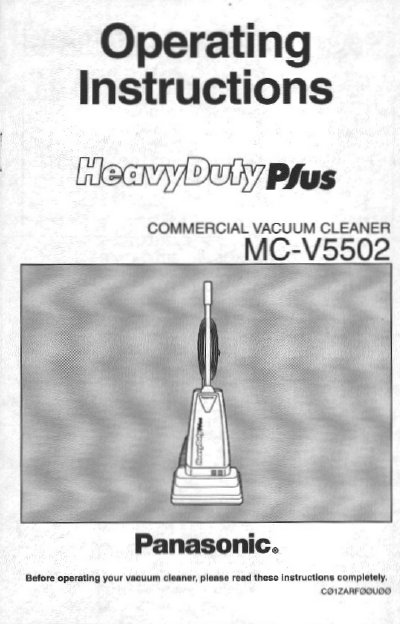 Panasonic MC-V5502 Commercial Vacuum Cleaner Operating Instructions - cover page
