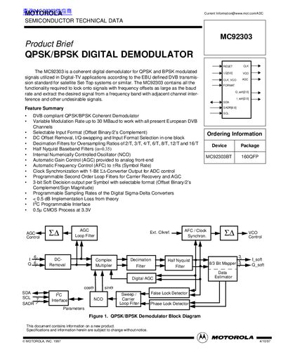 MOTOROLA MC92303 handbook - cover page